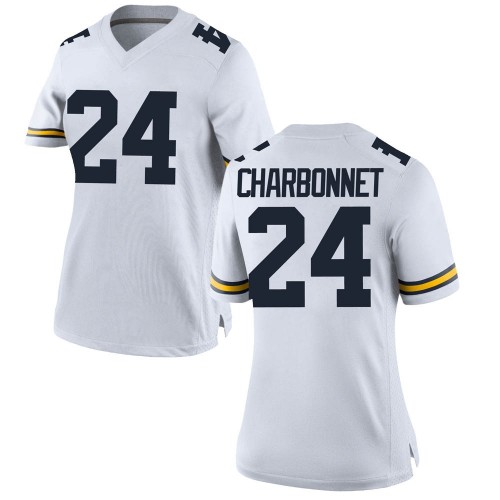 Zach Charbonnet Michigan Wolverines Women's NCAA #24 White Game Brand Jordan College Stitched Football Jersey RBF0254RN
